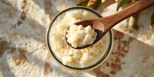 Beef tallow in a glass jar on a wooden surface